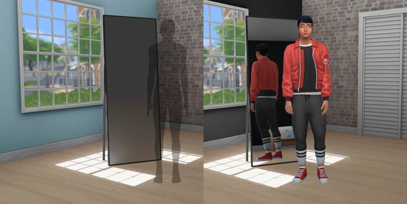 A Sim demonstrates what the Old School backgrounds look like in the game