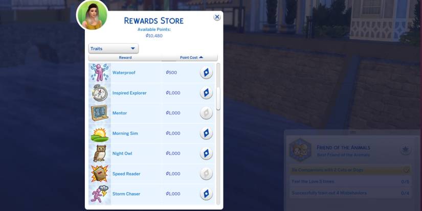 An in-game look at some of the seasons traits in the rewards store