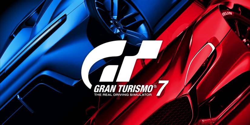 two cars on red and blue background, title card in the middle