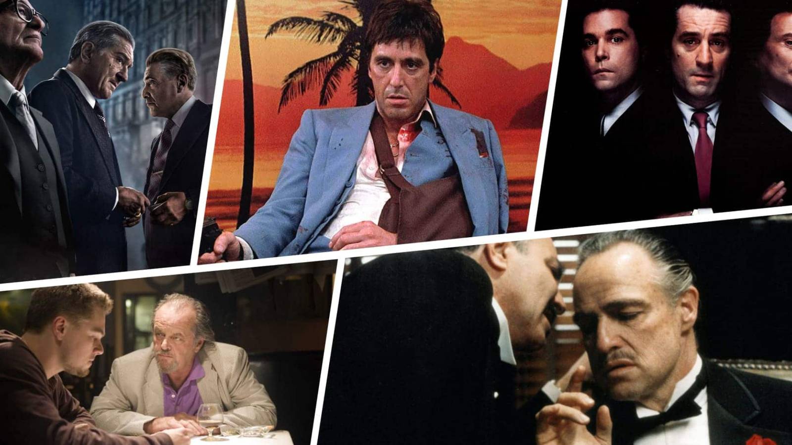 split screen of classic gangster movies