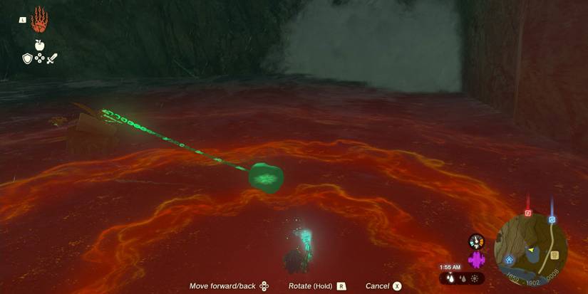 Solving Korok cork pulling puzzles in Zelda: Tears of the Kingdom.