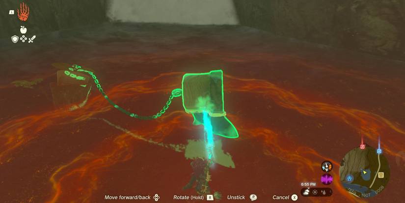 Solving Korok cork pulling puzzles in Zelda: Tears of the Kingdom.