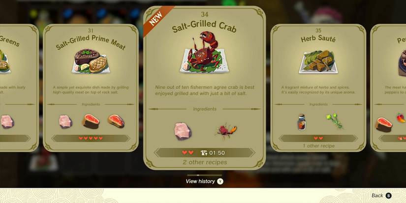 Salt-Grilled Crab recipe in Tears of the Kingdom.