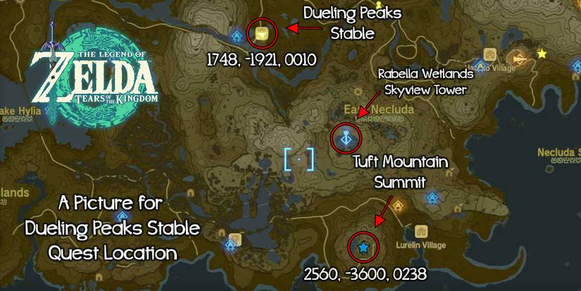 A Picture for Dueling Peaks Stable quest in Zelda: Tears of the Kingdom.