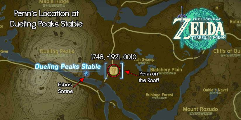 Penn's location at Dueling Peak Stable in The Legend of Zelda: Tears of the Kingdom.