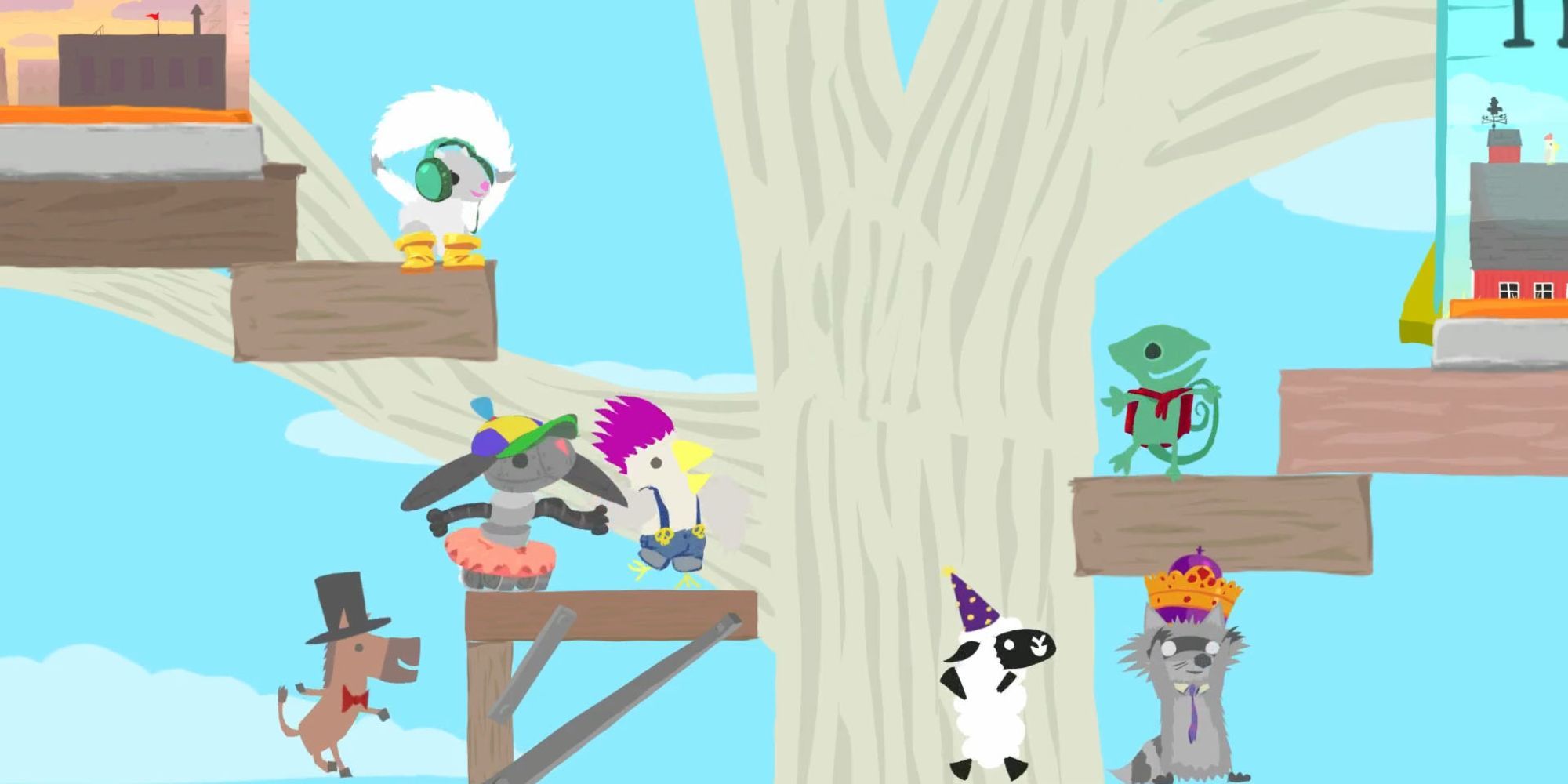 The level select screen in Ultimate Chicken Horse.