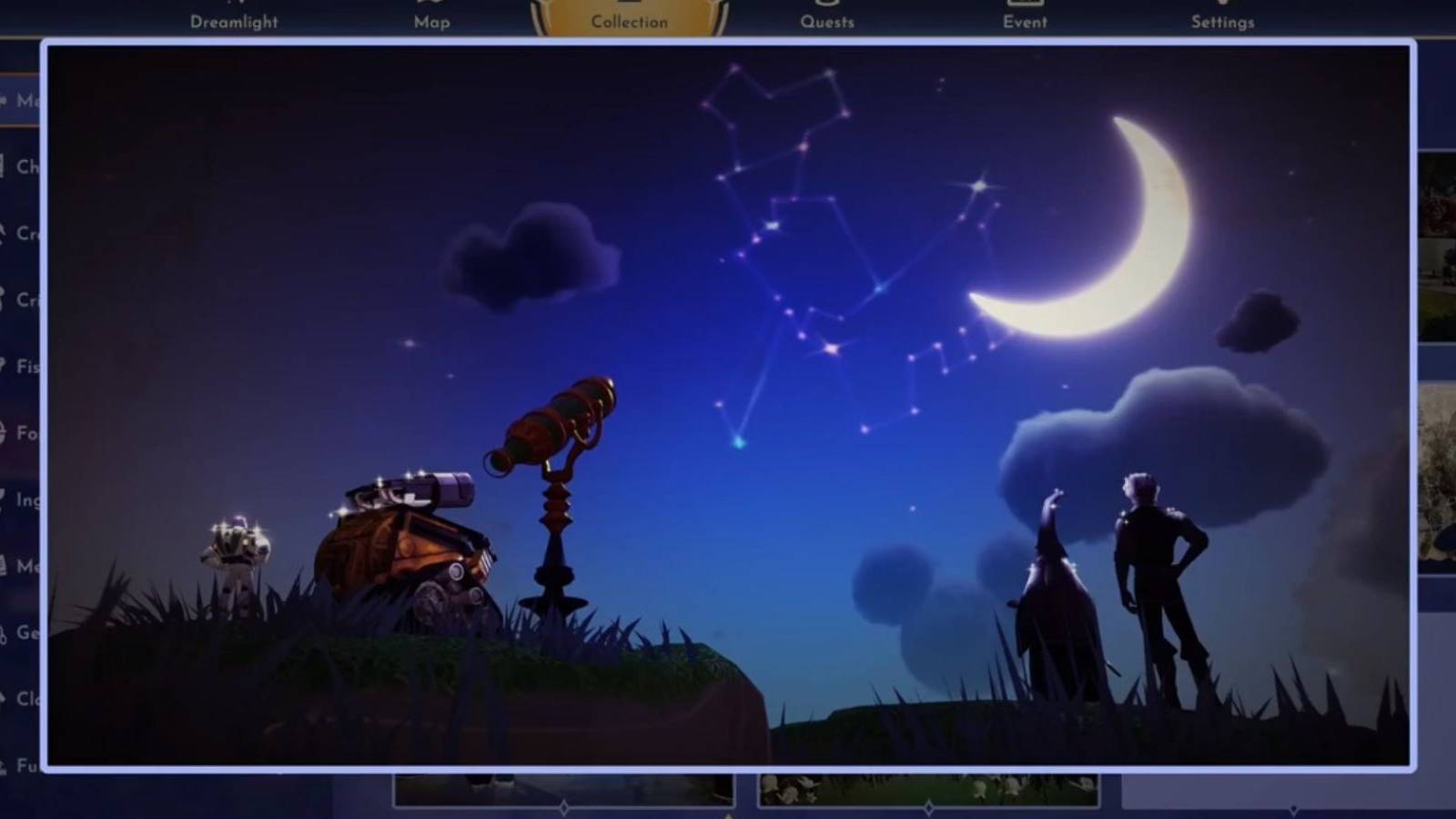 wall-e, merlin, and buzz lightyear stargazing disney dreamlight valley