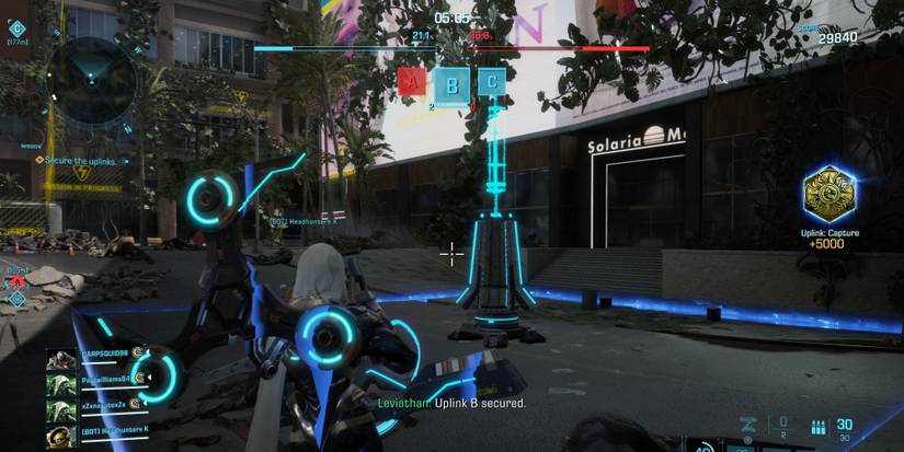 An in-game image of the Uplink Control war game from Exoprimal