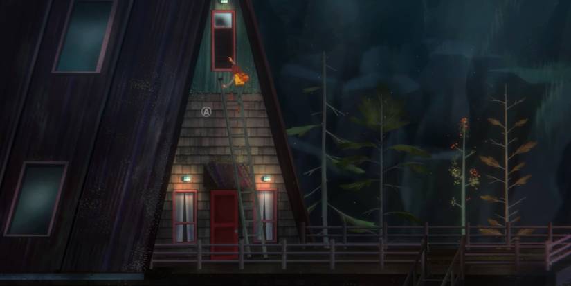 Riley climbs into a castle using a ladder