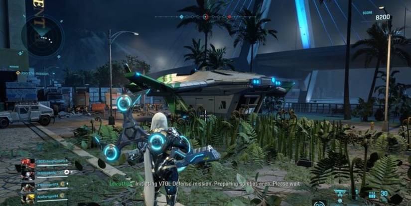 An in-game image of the VTOL Defense game mode in Exoprimal