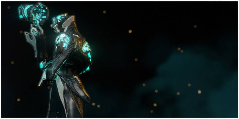 Limbo Warframe tipping his top hat in the Void