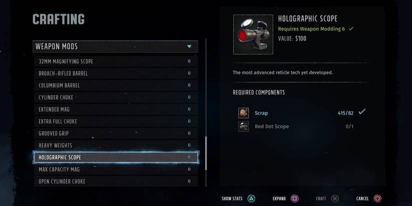 crafting a weapon mod