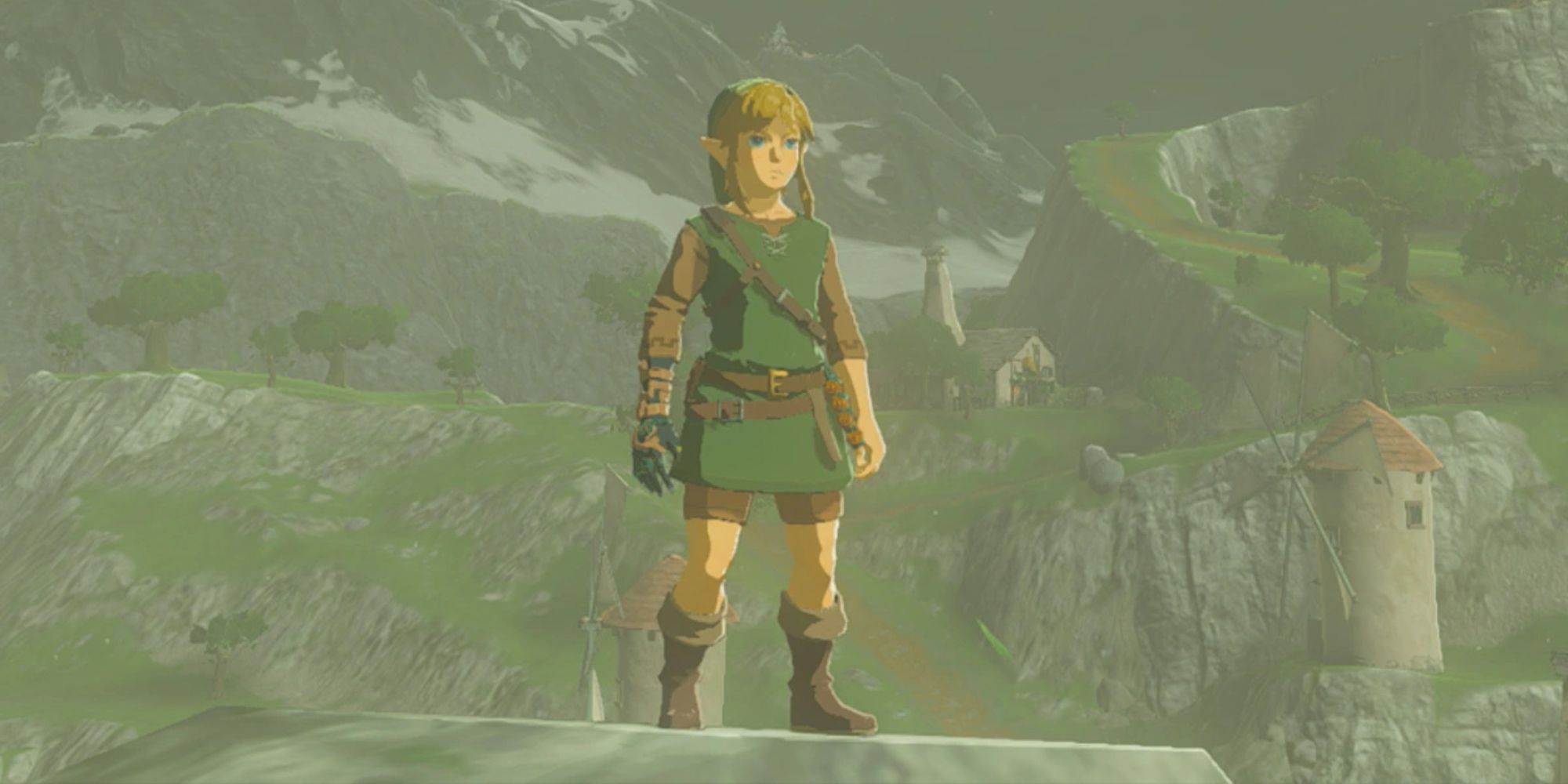 Link wearing the Armor of the Wild on a mountain