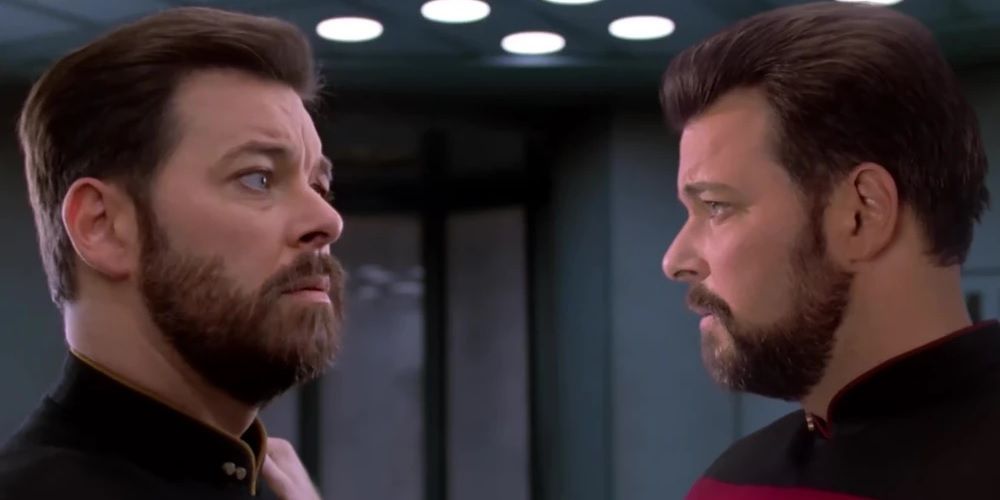 The identical Thomas and Will Riker in Star Trek: TNG.