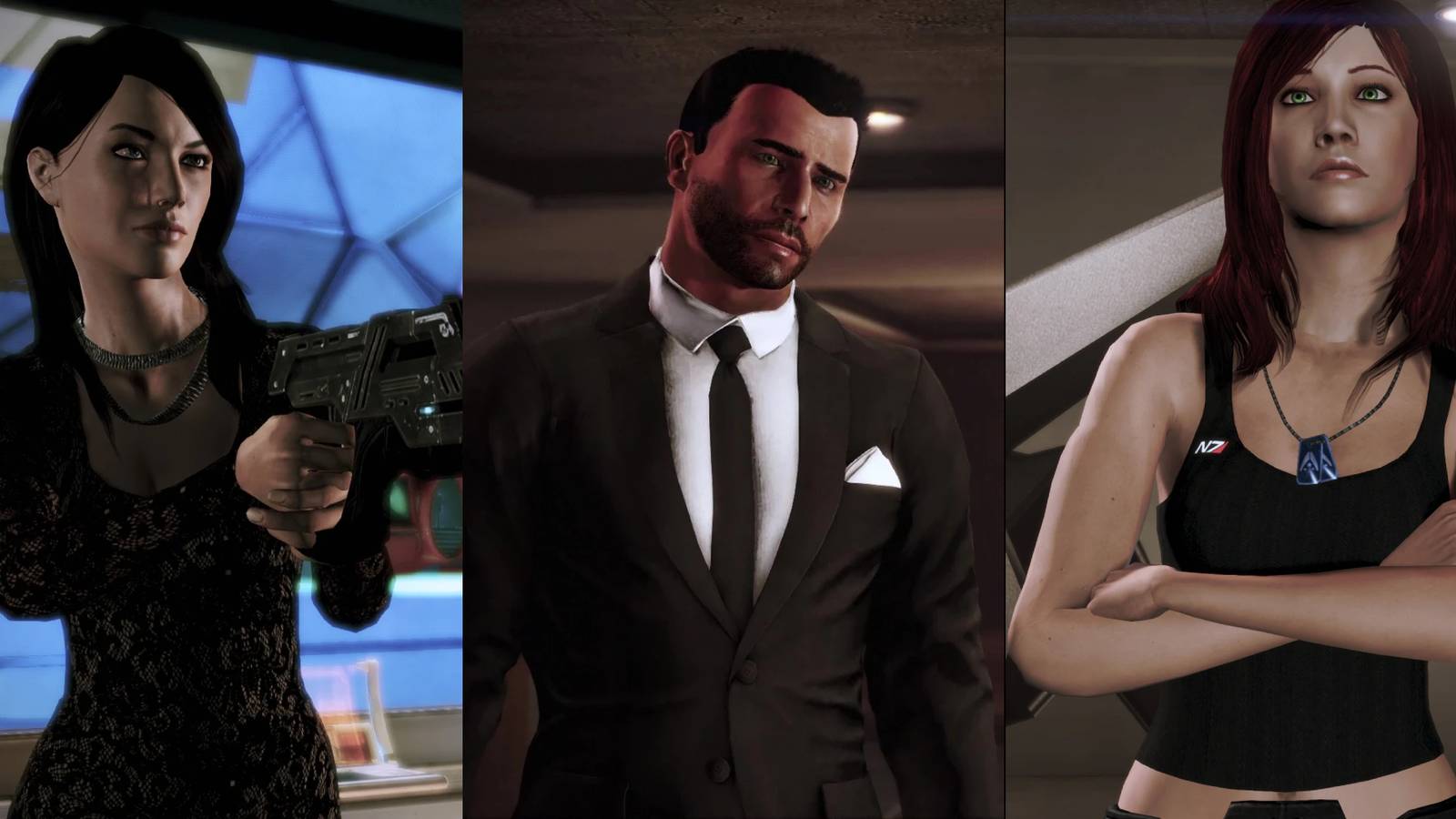 Splt image showcasing some of the fashion mods available to players.