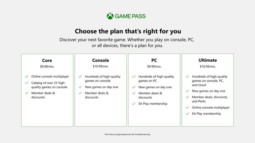 xbox game pass plans