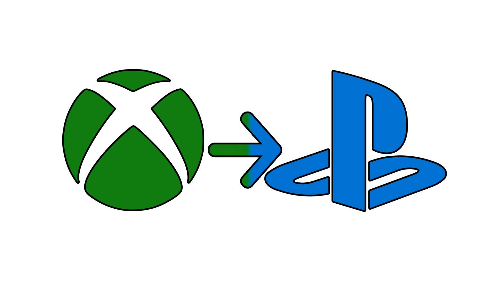 Xbox to PlayStation port illustration with logos