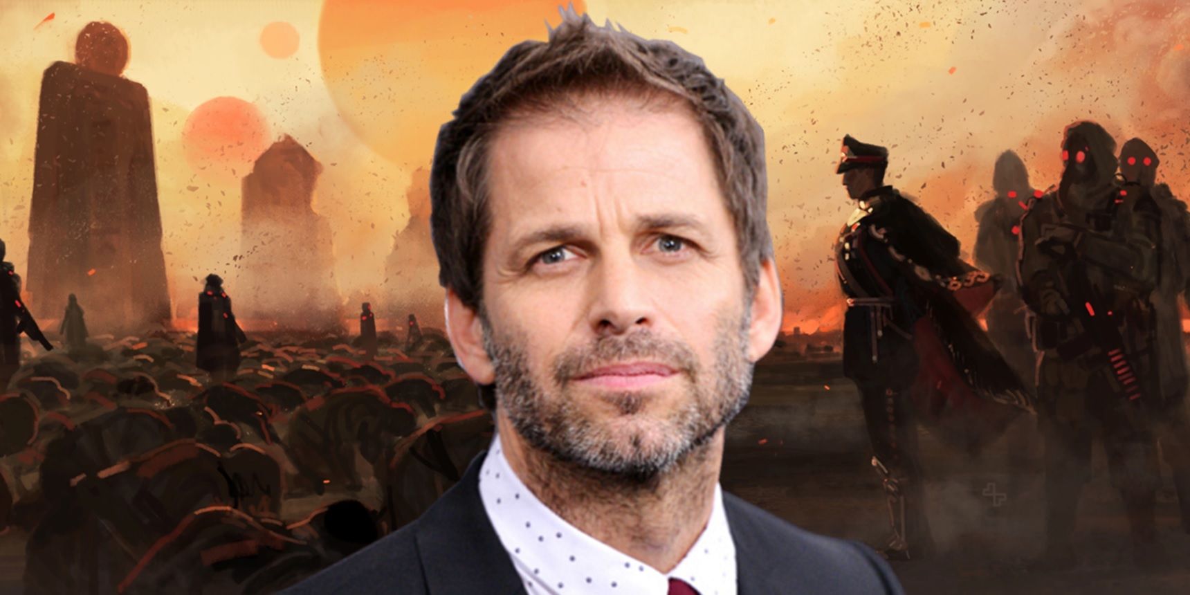 Zack Snyder with concept art from Rebel Moon