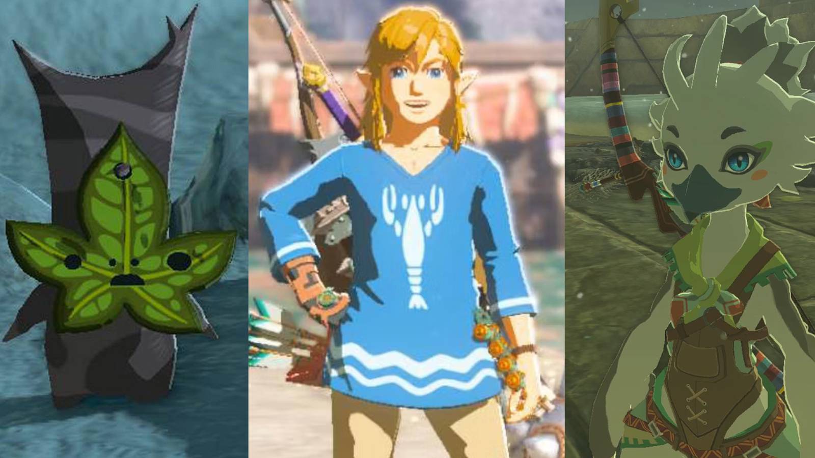 A Korok on a rock; Link in the lobster shirt; Turin in the snow