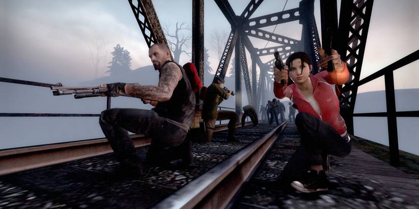 zoey and francis on a railway tracks left 4 dead
