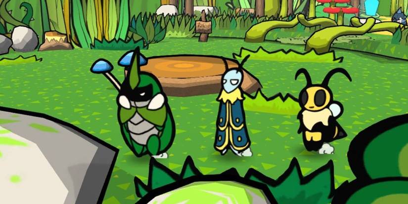 Bug Fable The Everlasting Sapling Party members on green landscape