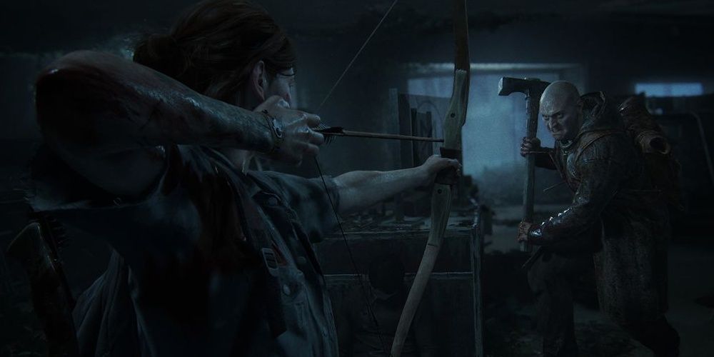 Ellie Aiming Her Bow At An Enemy