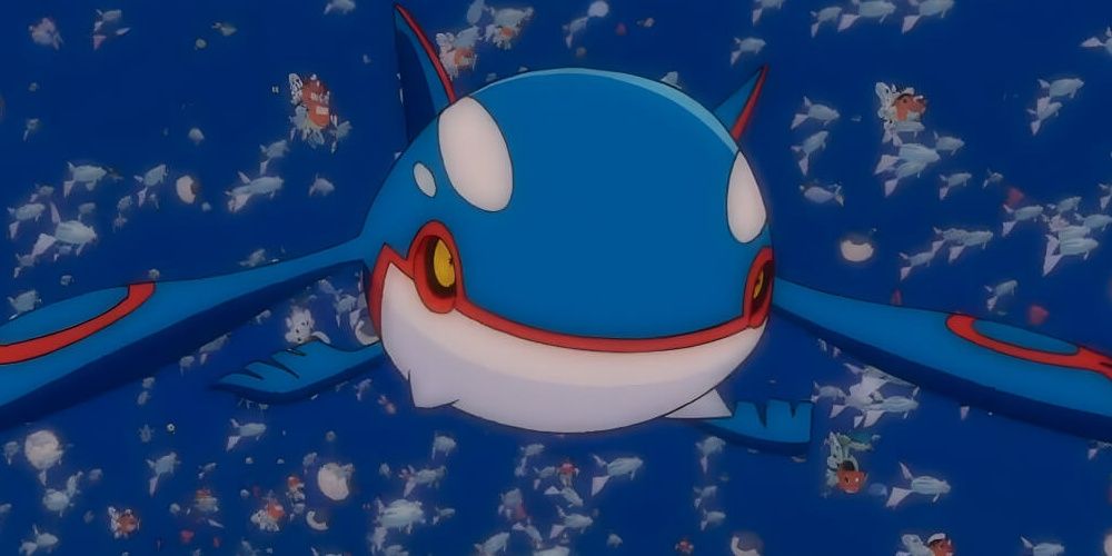 Kyogre nadando junto a otros Pokémon acuáticos