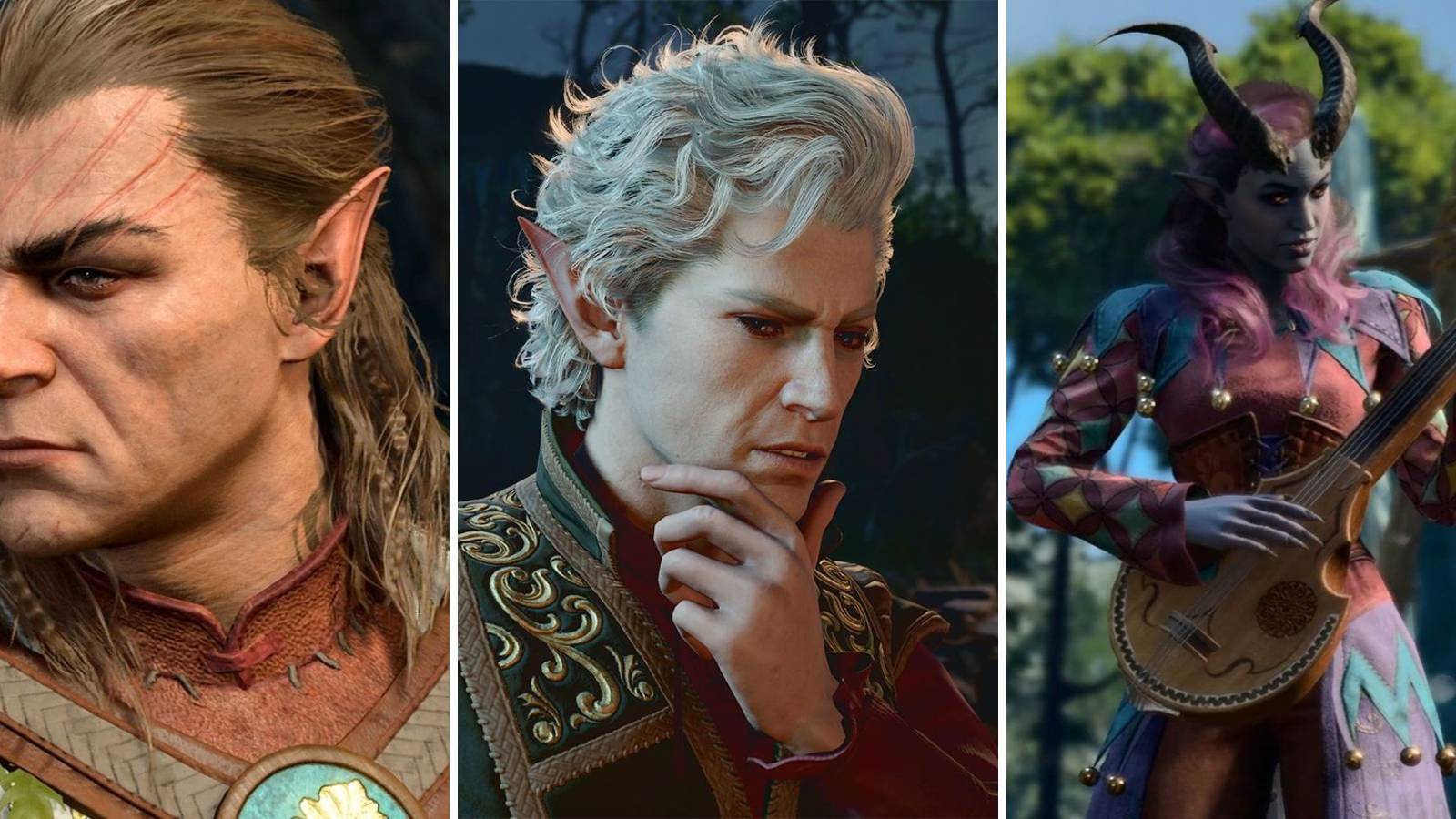 A grid showing three characters from different backgrounds in Baldur's Gate 3