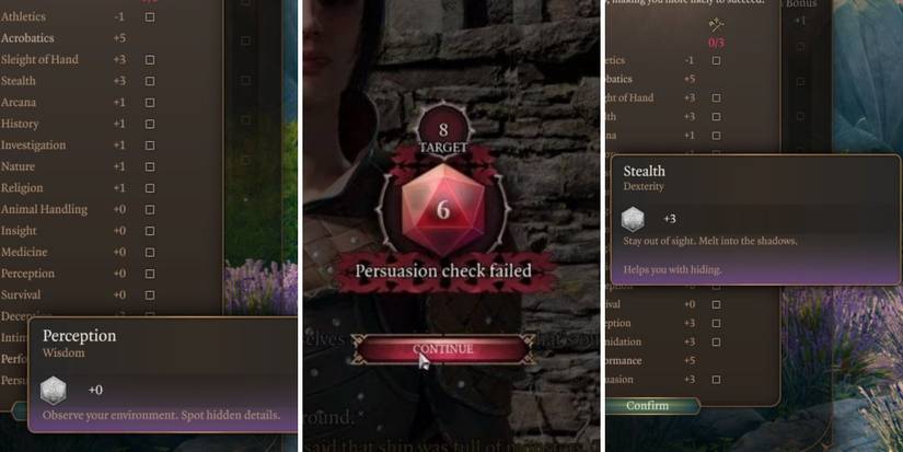 A grid showing two skills and a die in Baldur's Gate 3