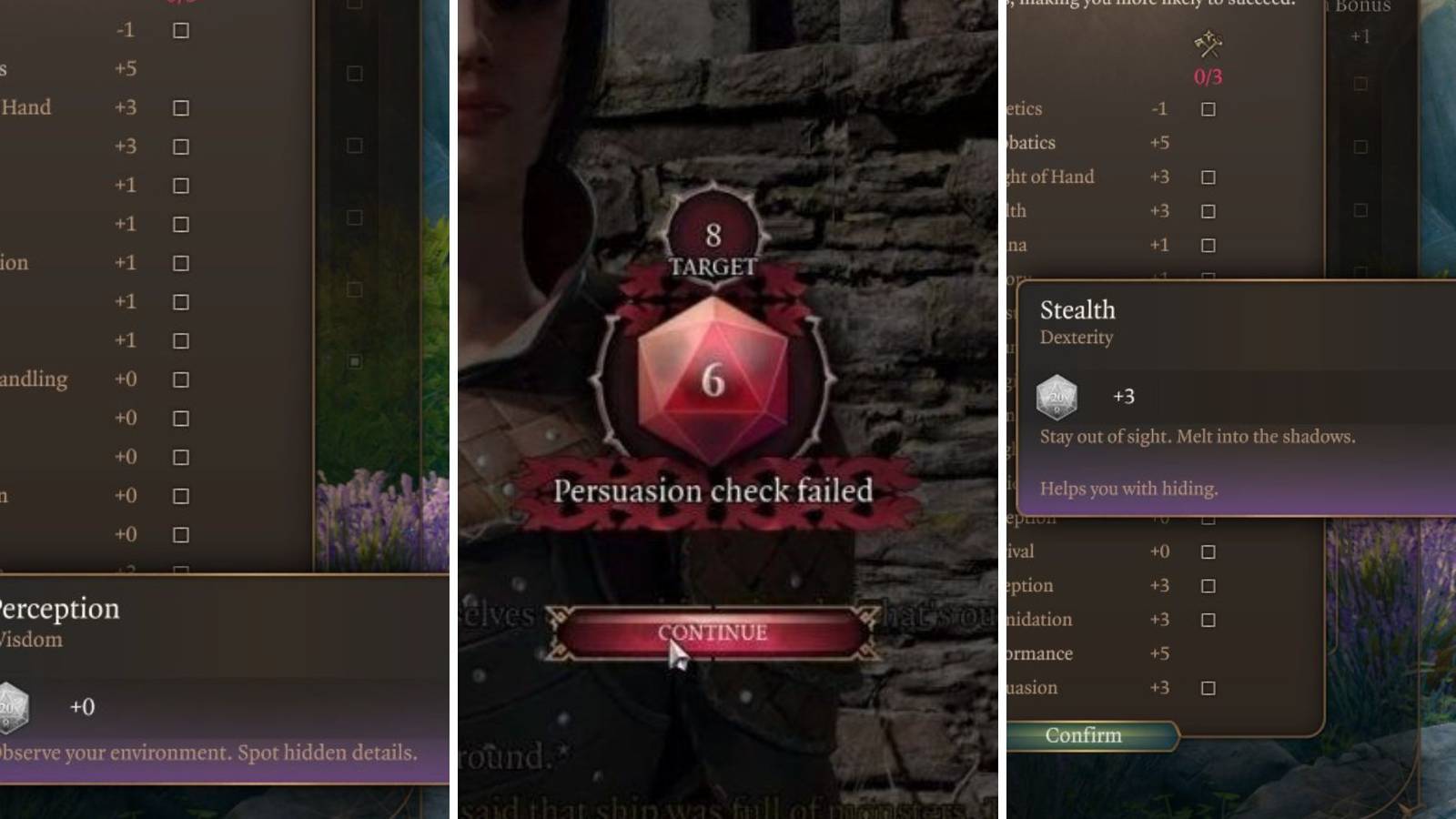 A grid showing two skills and a die in Baldur's Gate 3