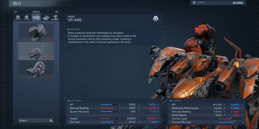 a player checking various Head Parts in the Store