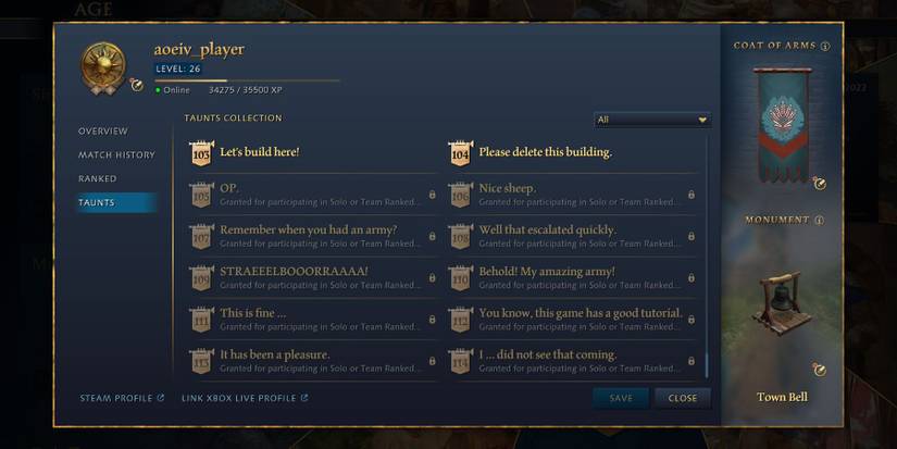 age of empires 4 unlockable taunts