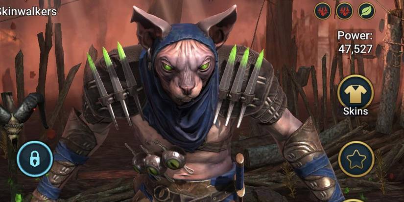 Skinwalkers Champion Akemtum stands in a desolate forest. 