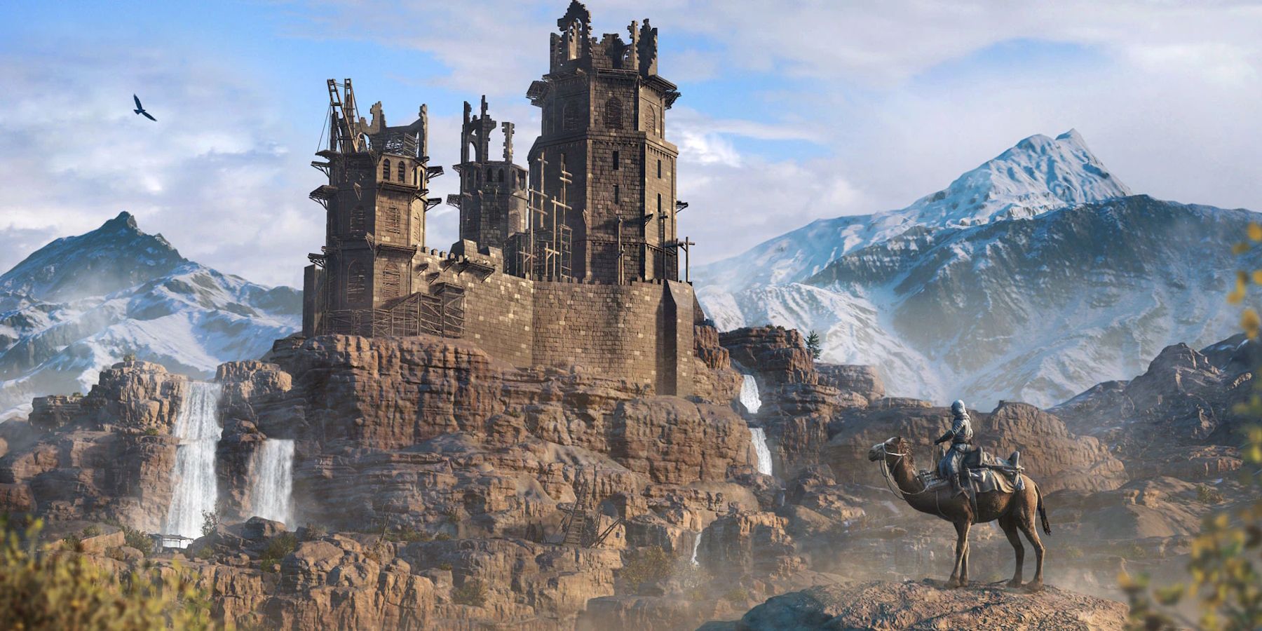 Promo image for Assassin's Creed Mirage showing Alamut Castle