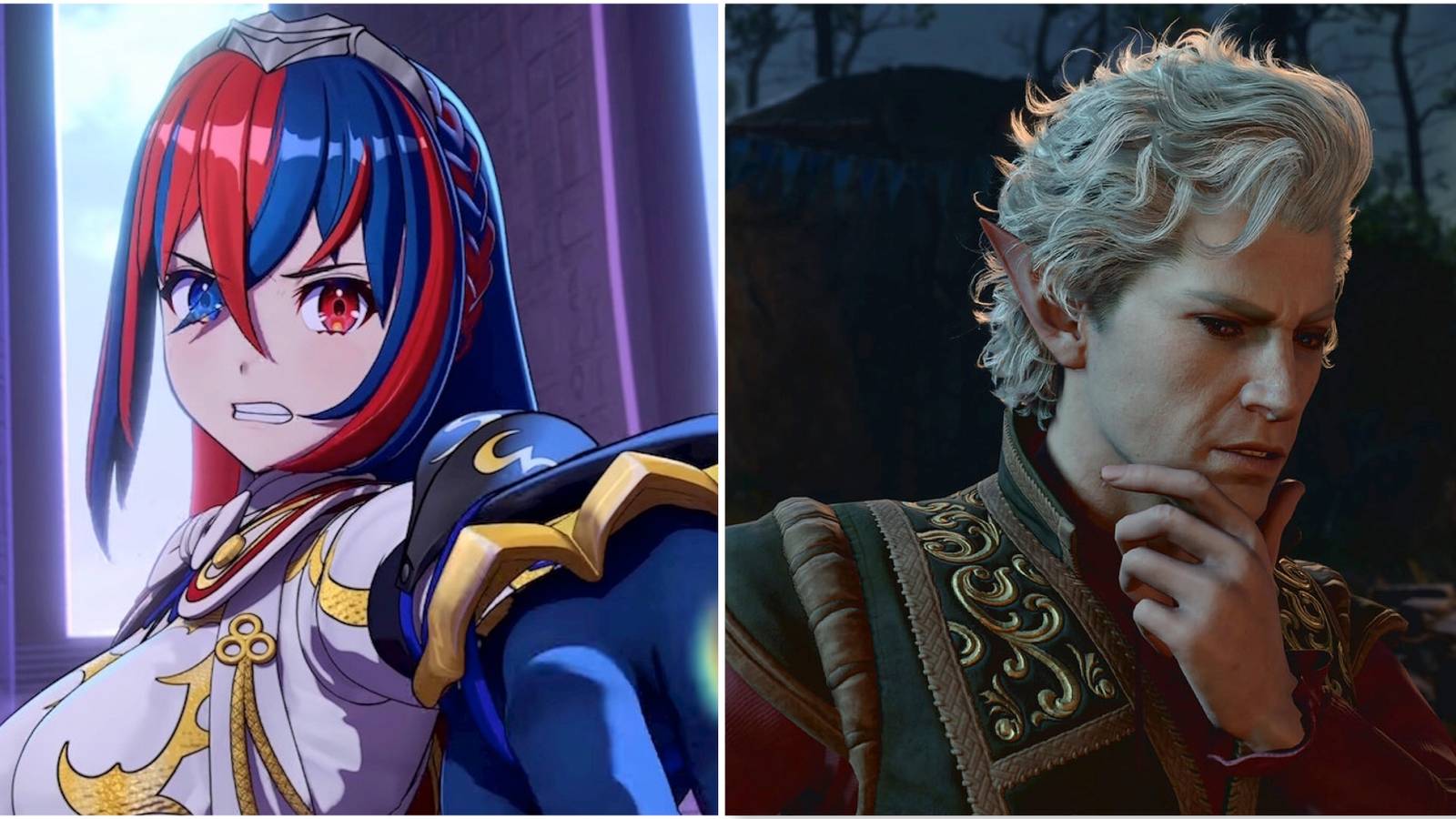 Alear summoning Marth in Fire Emblem Engage and Astarion in Baldur's Gate 3