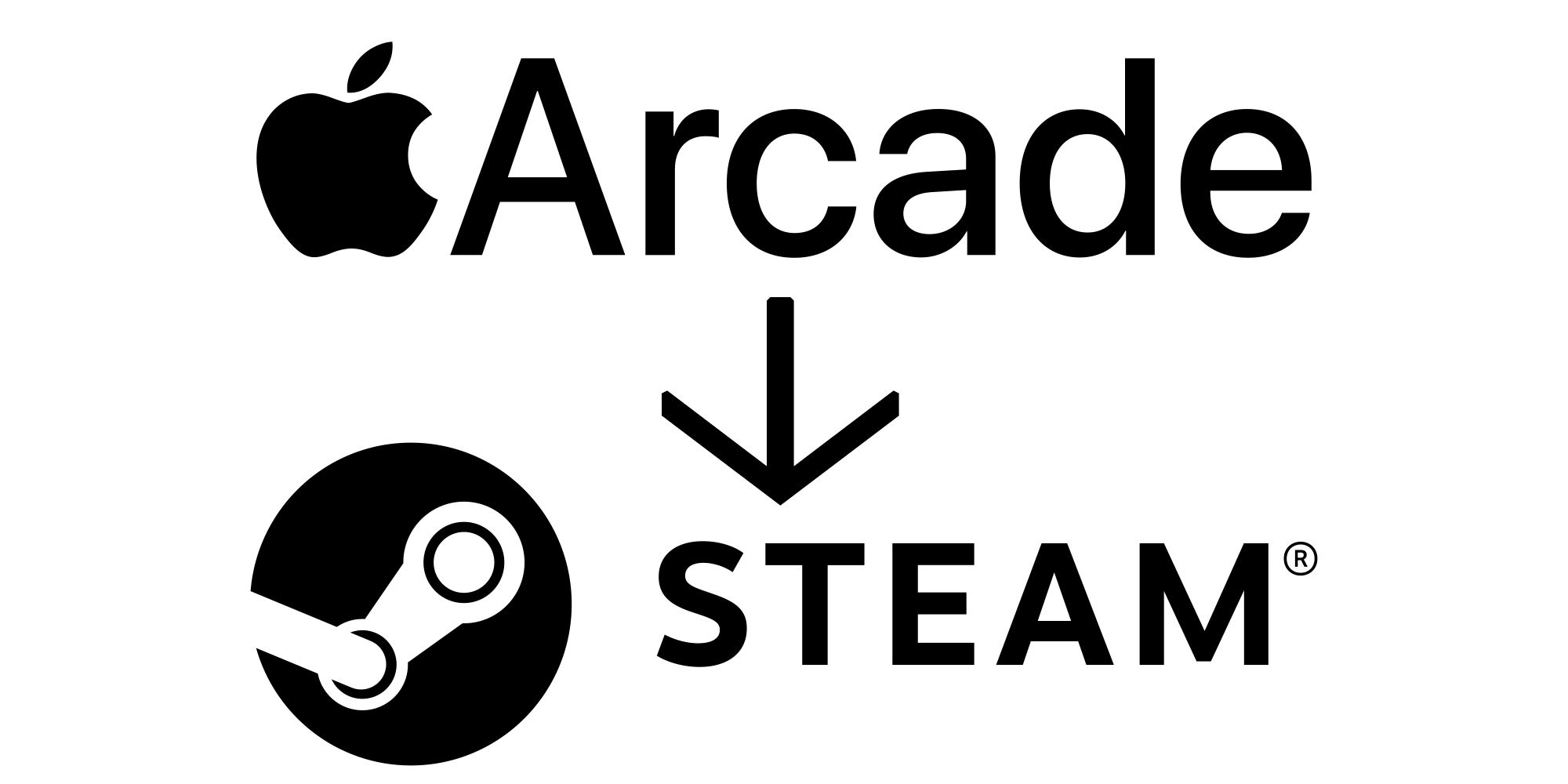 Apple Arcade to Steam logos arrow transition