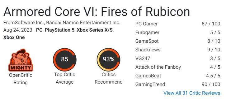 armored core 6 reviews