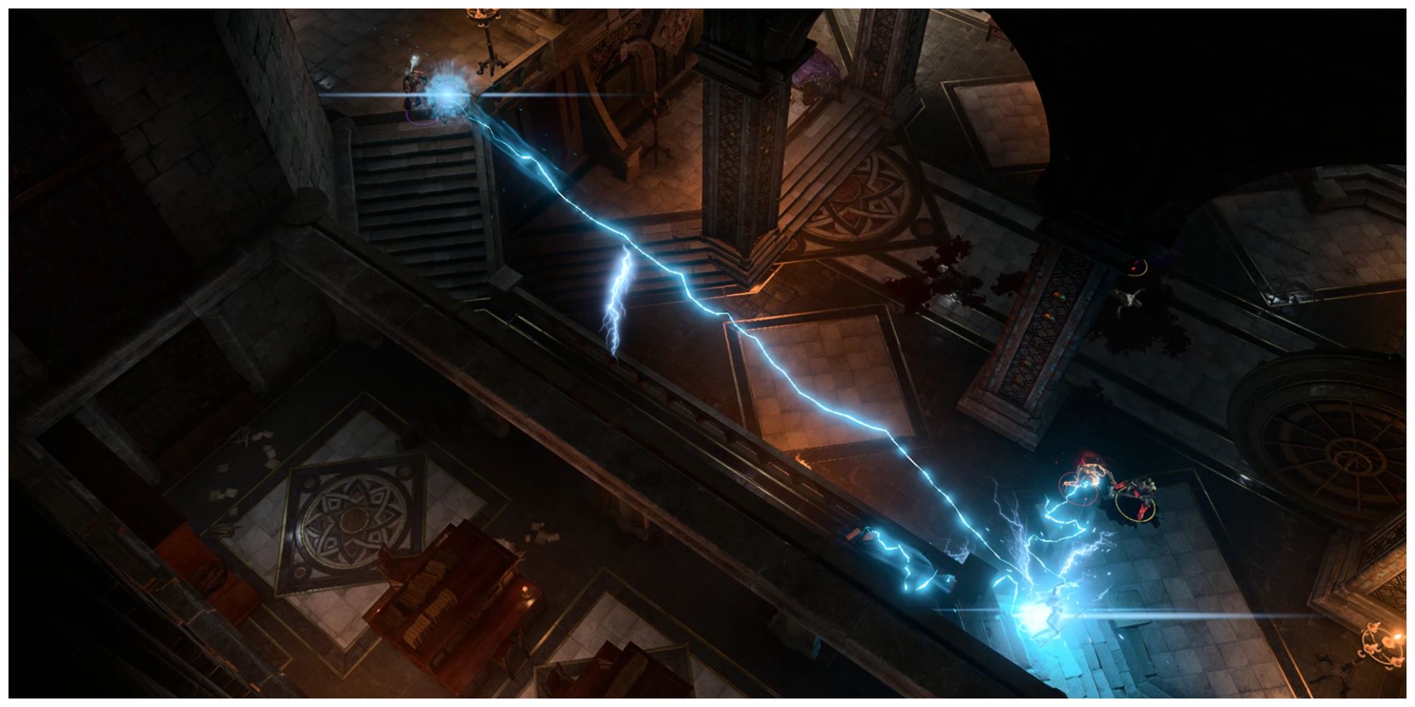Baldur's Gate 3, Gale Casts Chain Lightning On Enemies In Vault