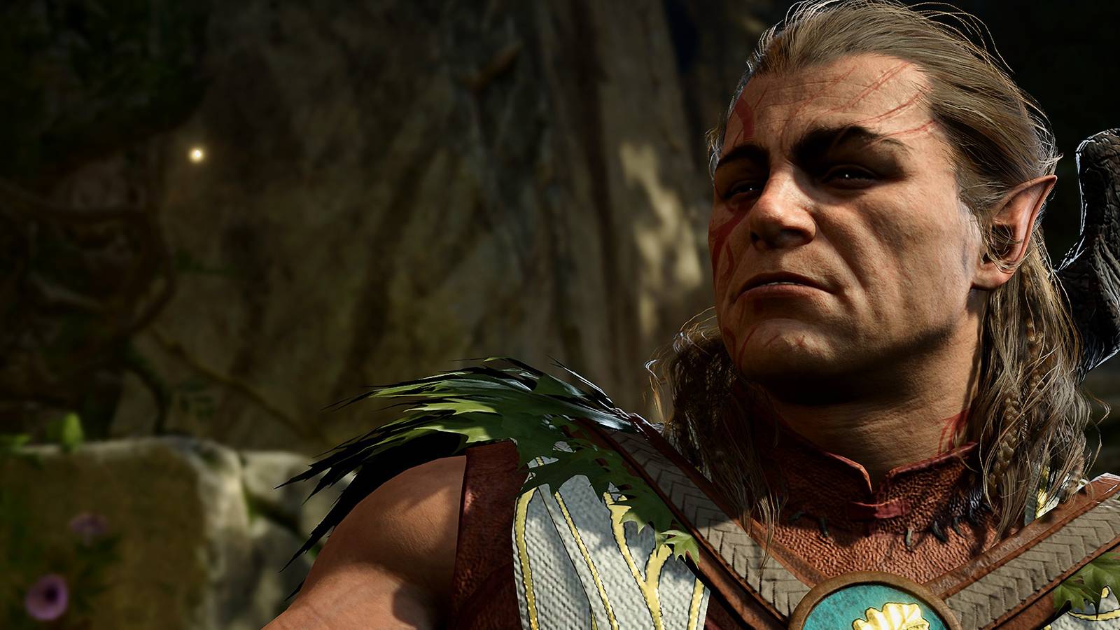 Baldur's Gate 3 Halsin medium close-up from Druid Grove meeting cutscene