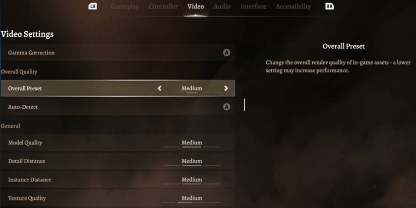 Baldur's Gate 3 Medium Settings selected