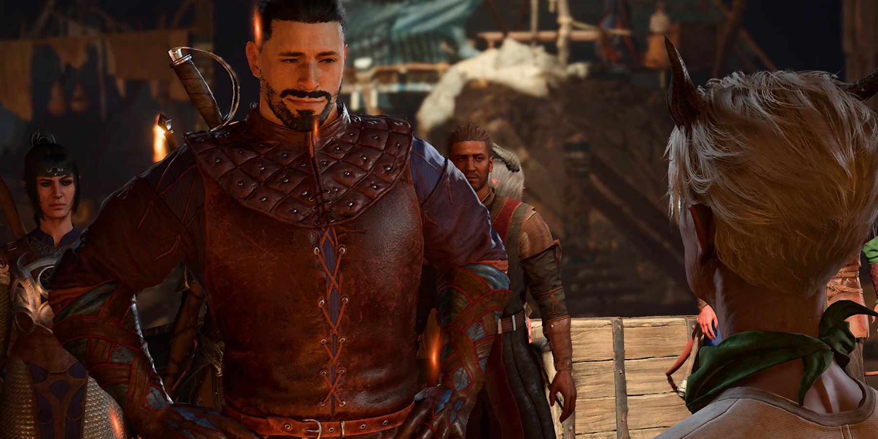 Baldur's Gate 3 protagonist standing proudly during dialogue cutscene