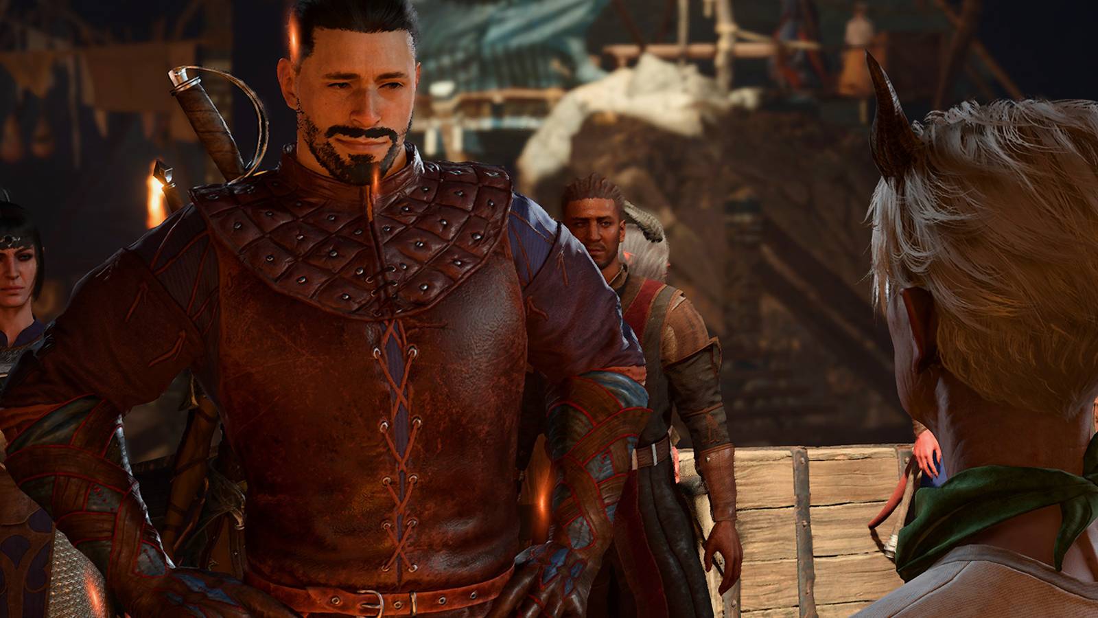 Baldur's Gate 3 protagonist standing proudly during dialogue cutscene