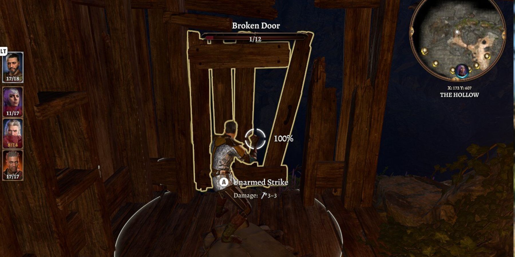 Baldur's Gate 3 punching the broken door to escape jail