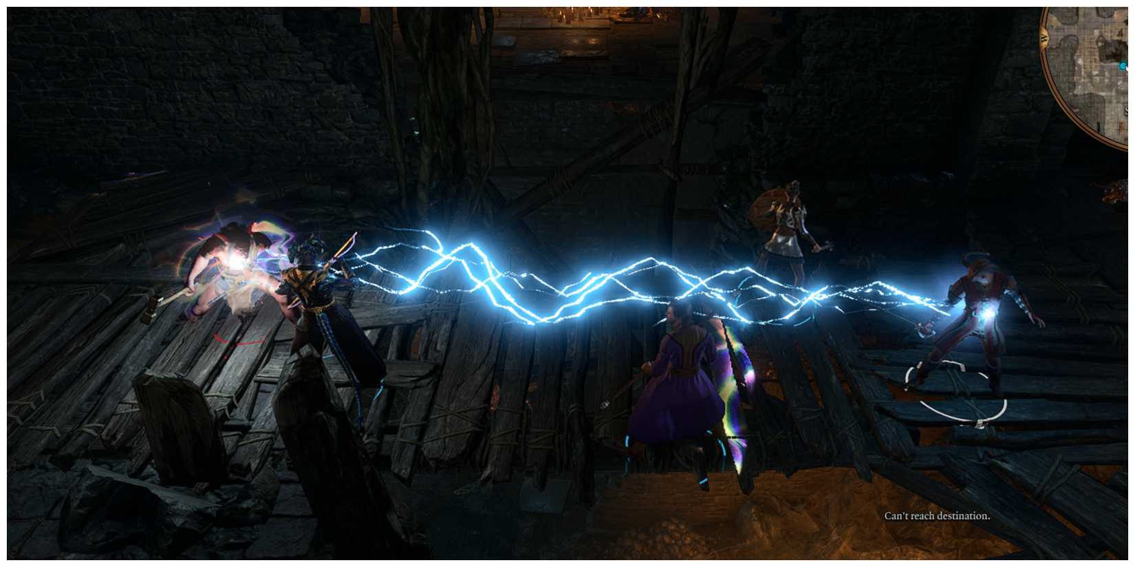 Baldur's Gate 3, Wyll Casts Witch Bolt On Hobgoblin Dror Ragzlin