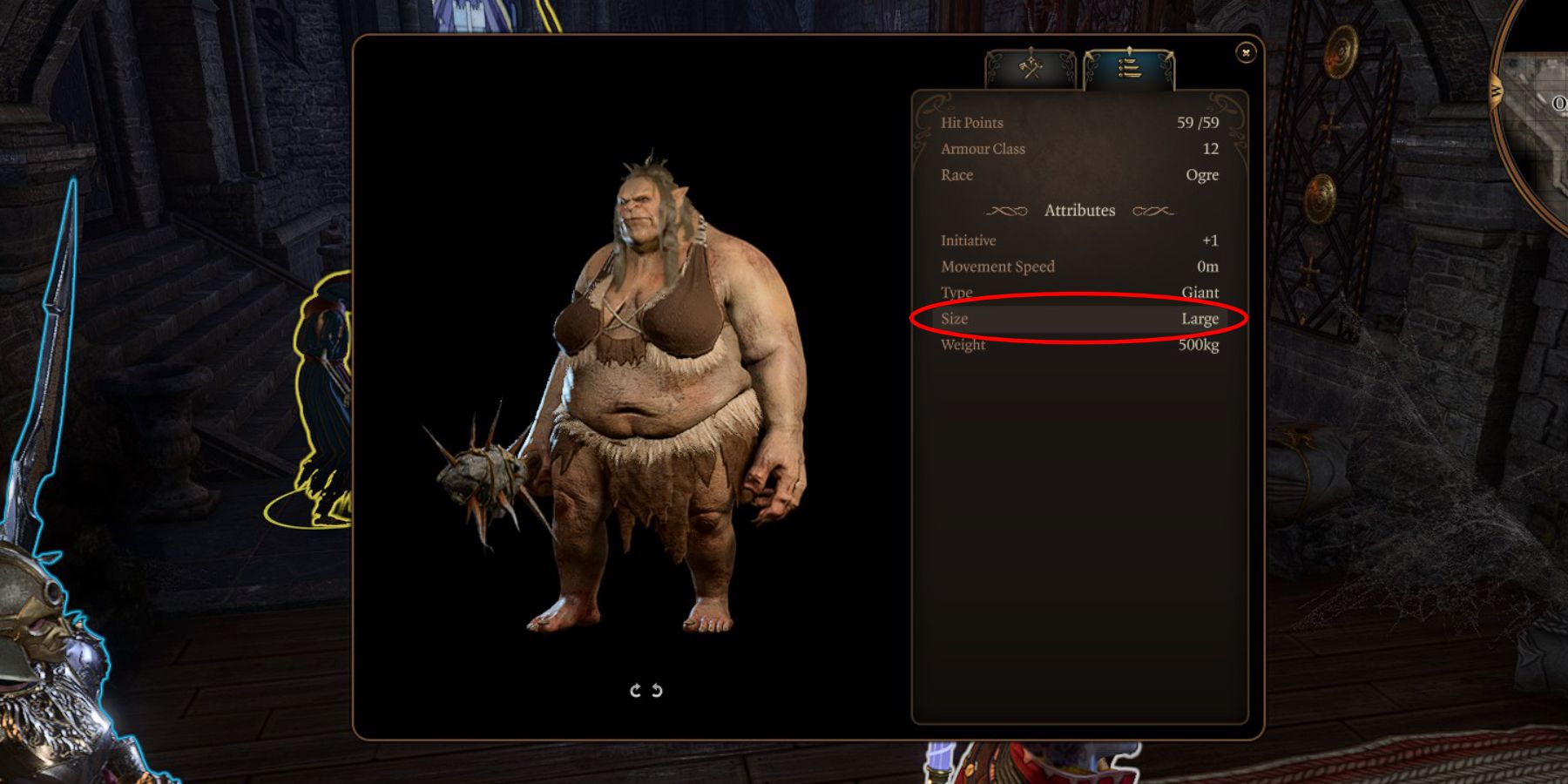 Baldurs Gate 3 Check Examine Creature Size Ogre