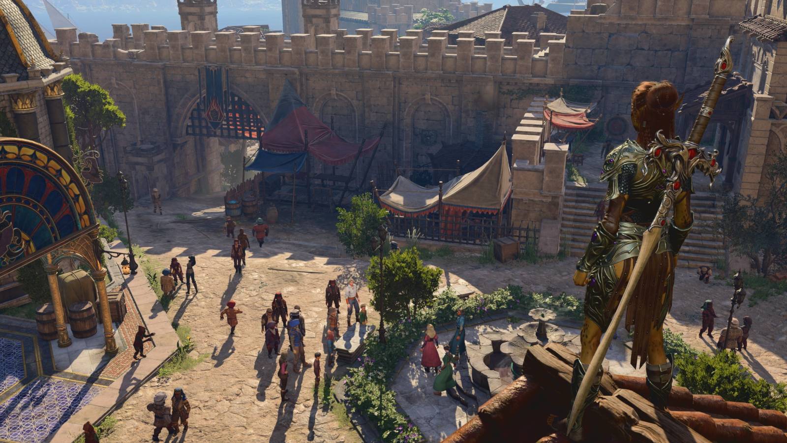 baldur's gate 3 overseeing a crowd gathering