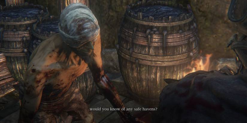 A suspicious beggar asks the Hunter for any safe haven