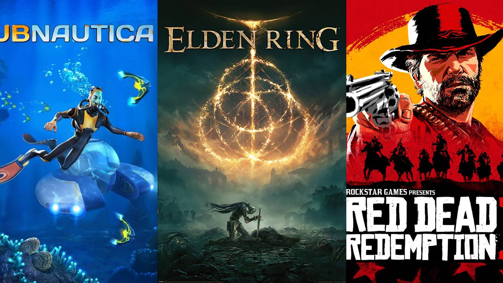 subnautica, elden ring and red dead redemption 2