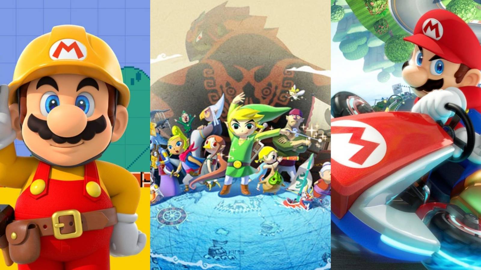 Super Mario Maker, The Legend of Zelda: The Wind Waker HD and Mario Kart 8 Cover Art