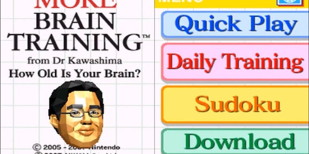 The official main menu from the Nintendo DS game Brain Age 2